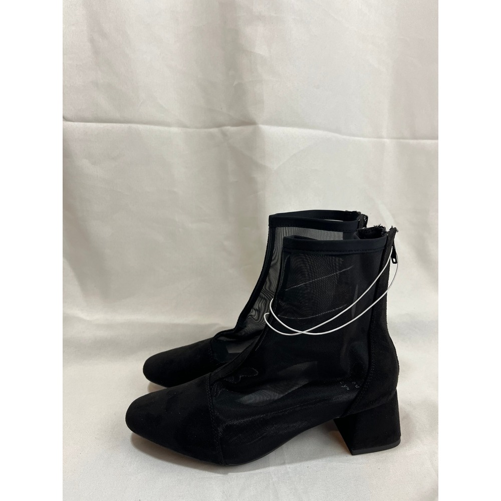 A New Day Womens Black Mesh Block Heel Ankle Boots Memory‎ Foam Size 6.5
